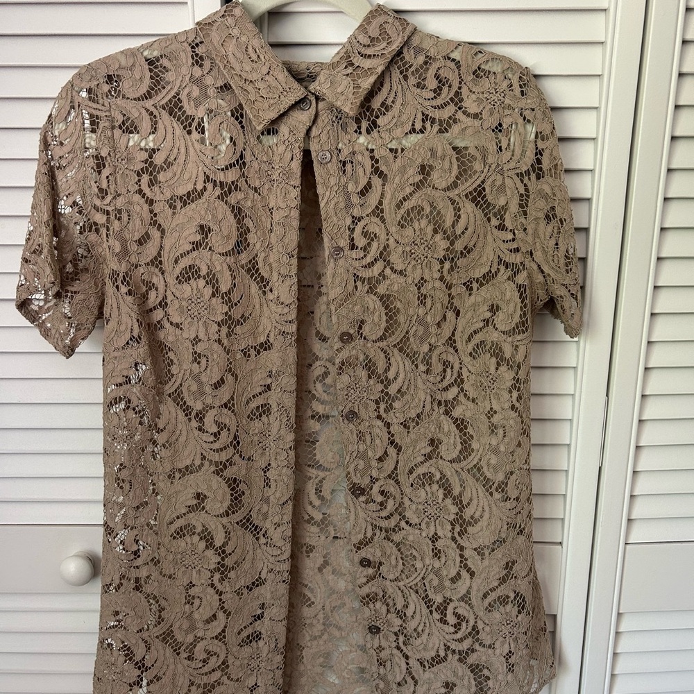 Burberry Lace Button-Up Shirt in Taupe Size 12